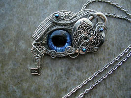 Heart Lock Key  - Dragon Wolf Eye Pendant Necklace