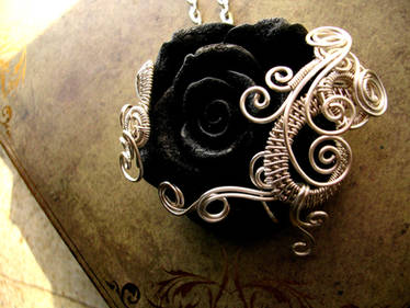 Black Rose - Wrapped in Silver Coated wire