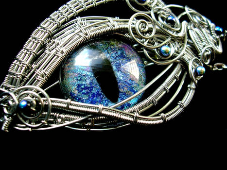 Wire Wrapped 22mm Dragon Eye Pendant Pin Brooch