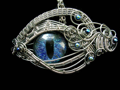 Wire Wrapped 22mm Dragon Eye Pendant Pin Brooch 2