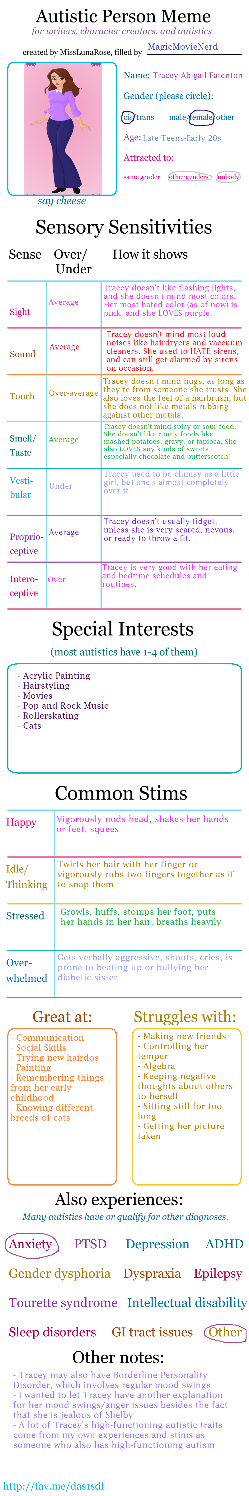 Autistic Character Sheet - Tracey by MagicMovieNerd on DeviantArt