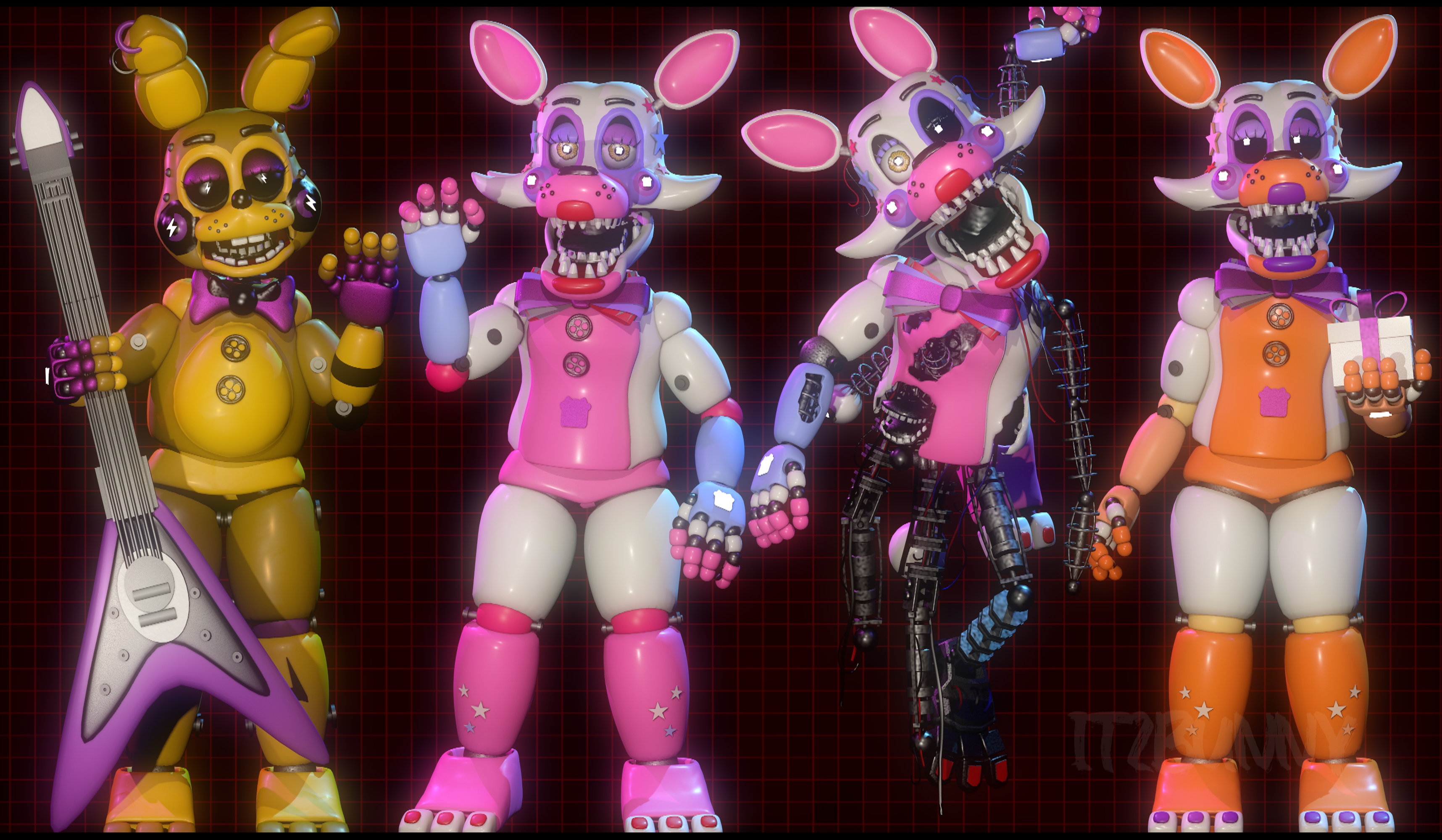 Stylized Funtime Foxy and Lolbit by Morigandero on DeviantArt