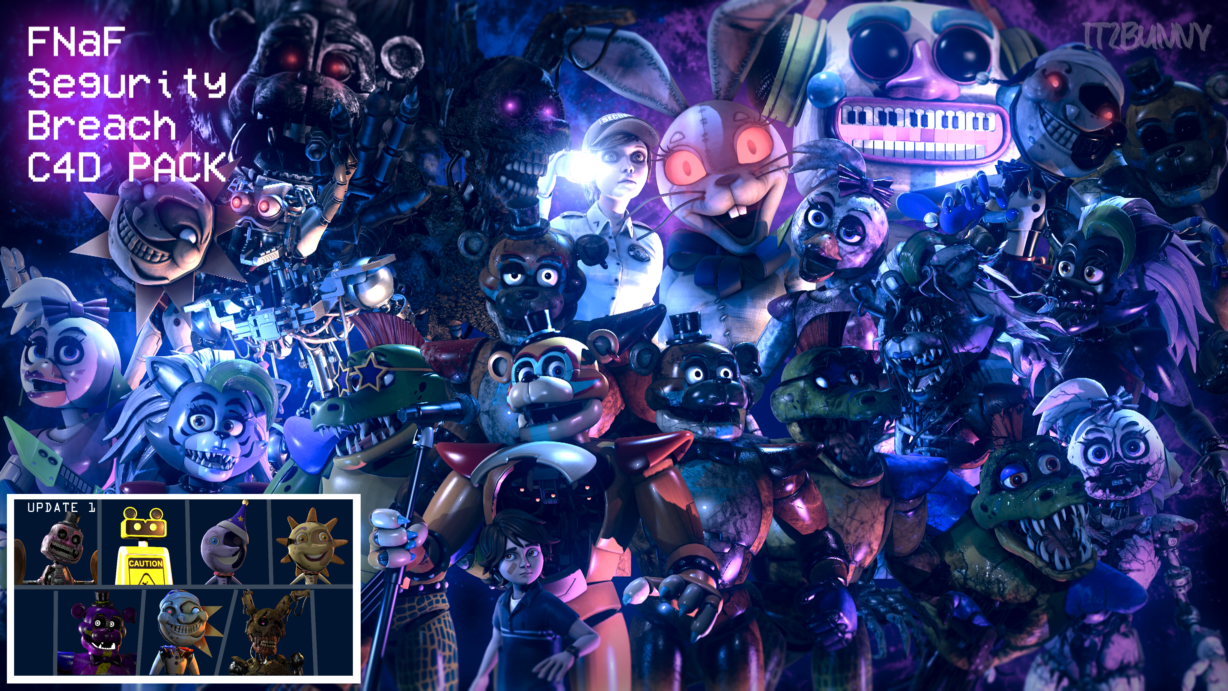 FNAF 4 C4D) MOST ACCURATE MODELS - ALL ANIMATRONICS SHOWCASE (models by  Scott Cawthon) 