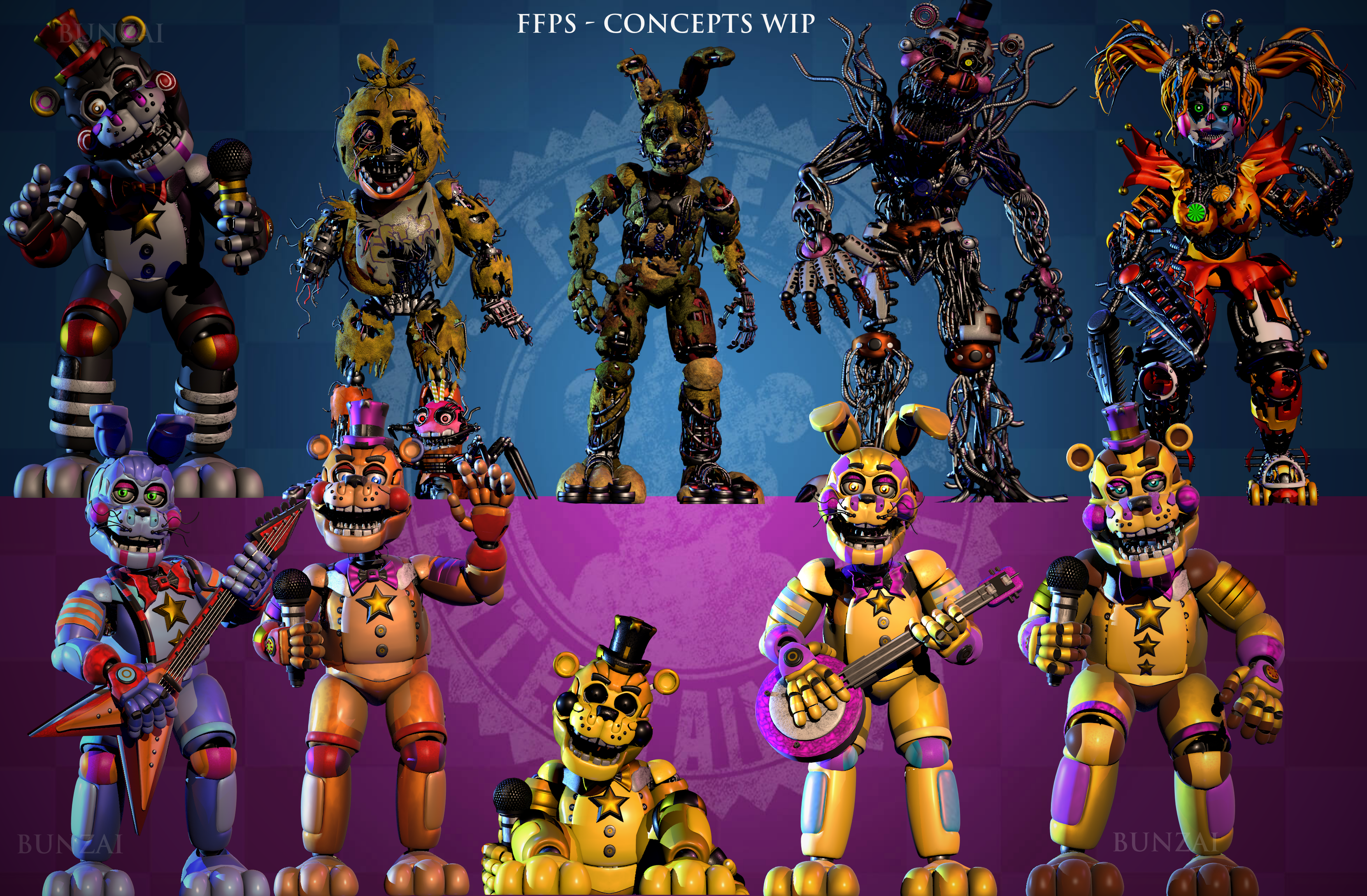 C4D-R19] FNaF SB STAFF Bots C4D Download!! by Bun-Zai on DeviantArt