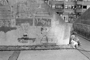 little girl with a dog and Snoopy...