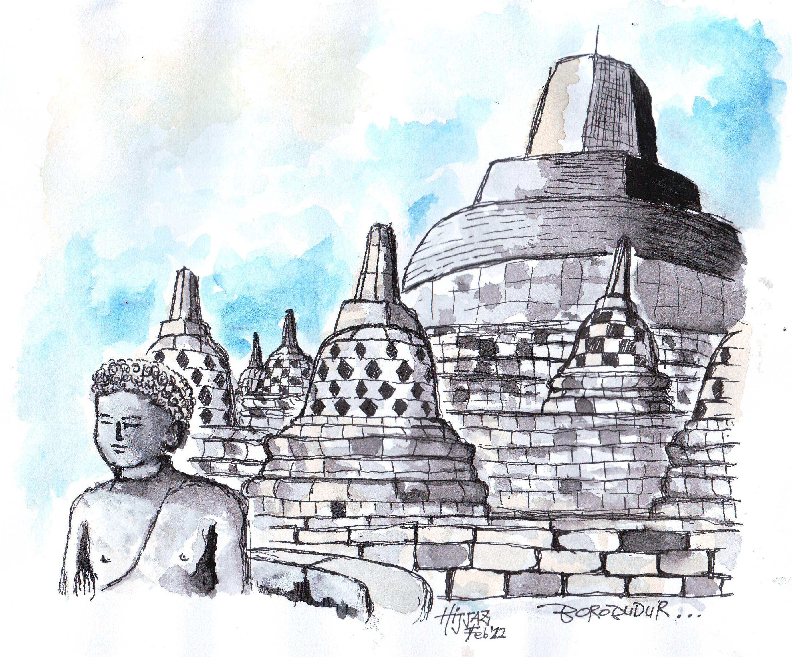 Simple Borobudur Sketches Drawing for Adult