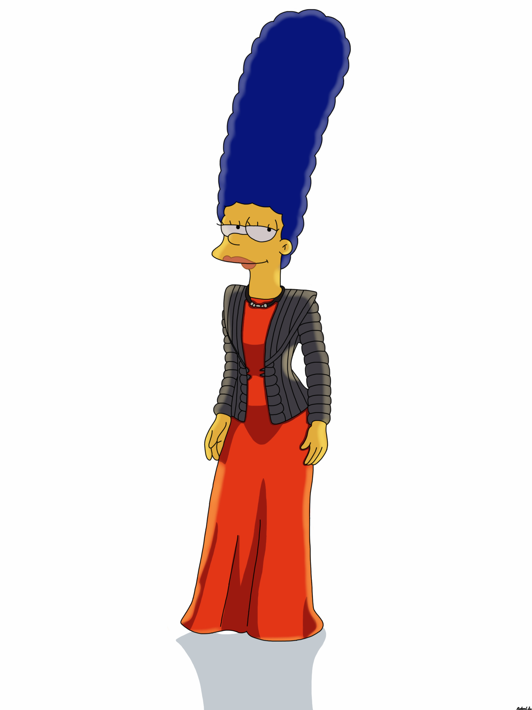 marge simpson wearing project runway dress Marge Simpson in a gold full-skirt gown, Moe wearing a boxy wool coat, Patty and Selma Bouvier in chic outerwear, Smithers in a red off-the shoulder gown. Fresh from Paris Fashion