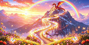 Gold stairs to dragon mountain