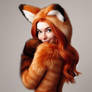 Adorable redhead in soft fluffy fox costume