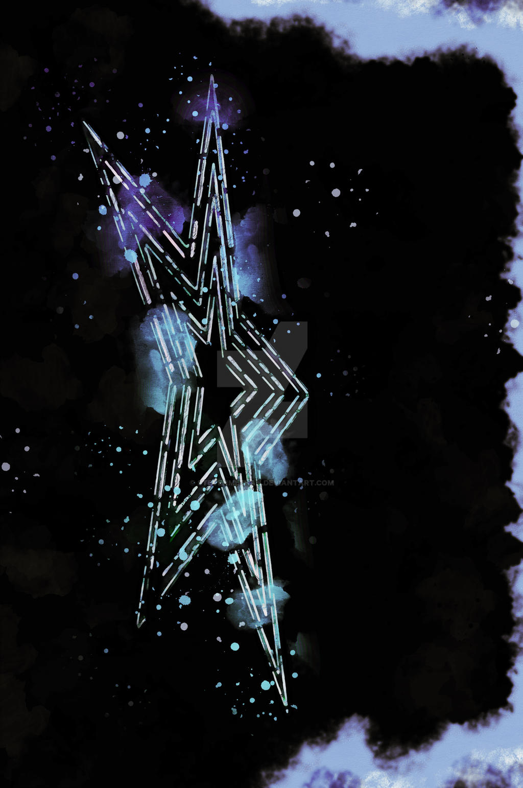 A large illuminated star perches on a hillside, its bright points cutting through the night sky around it, rendered in watercolor.