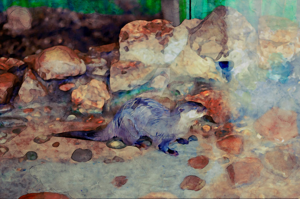 An animal stepping forward with caution, each movement careful and deliberate, rendered in watercolor.