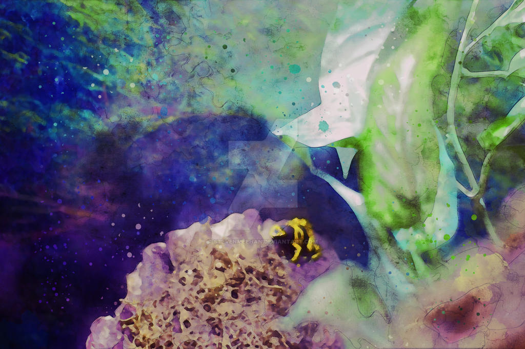 An animal perched at the highest point, surveying the open space below from the top, rendered in watercolor.