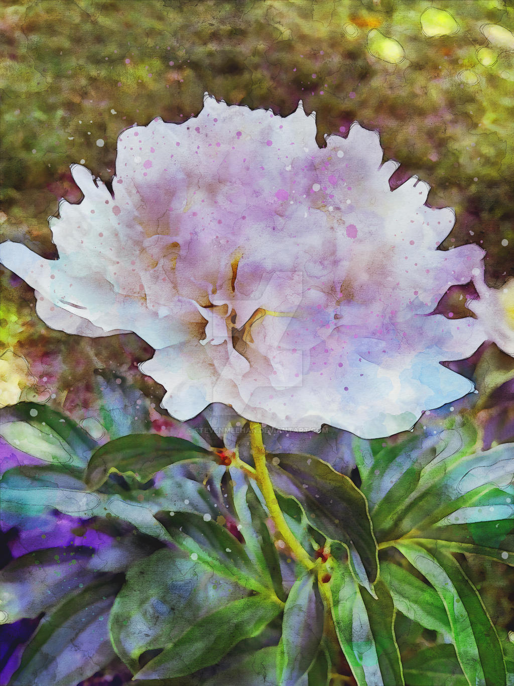 A flower's full height fills the frame, stem to petal, a portrait in bloom, rendered in watercolor.