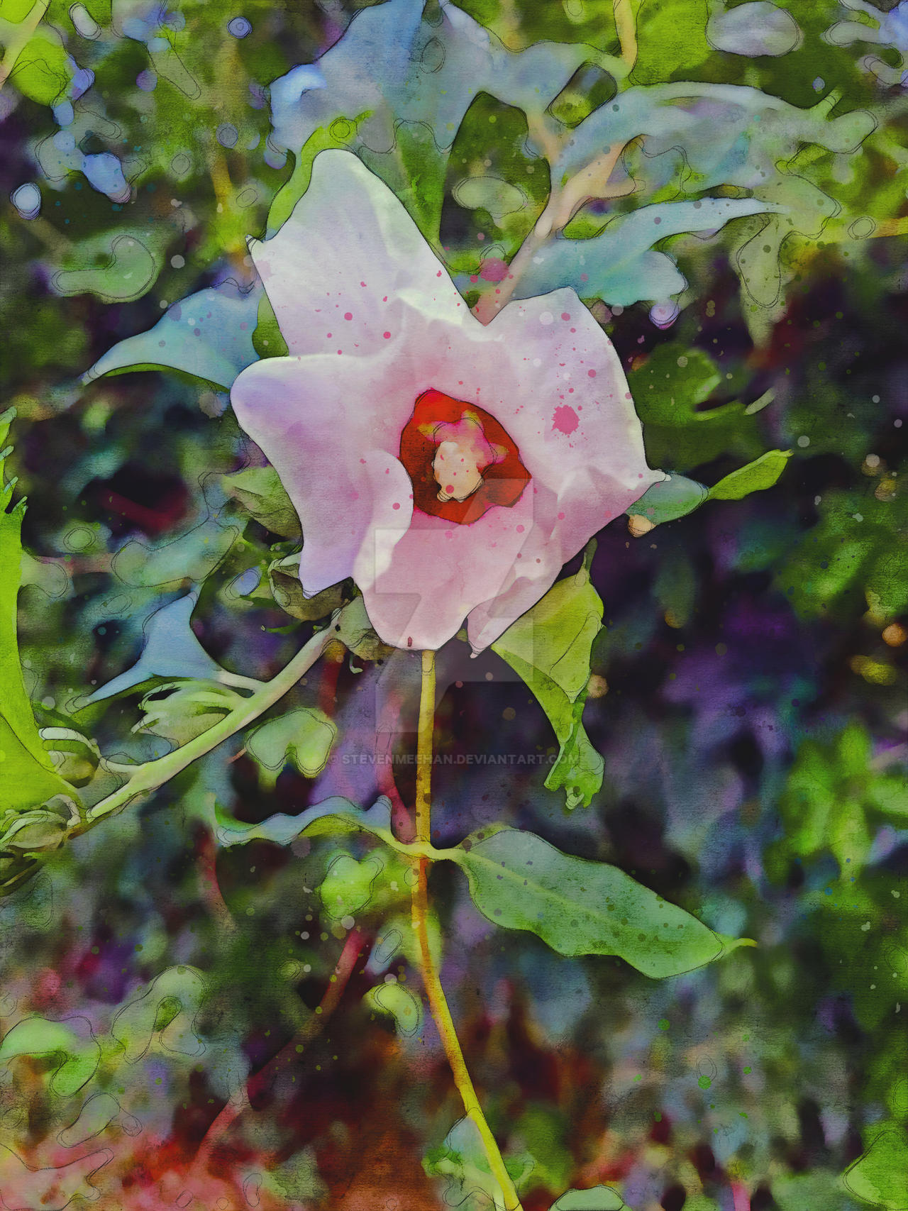 A single bloom fills the frame from base to tip, its colors rich and layers vivid, rendered in watercolor.