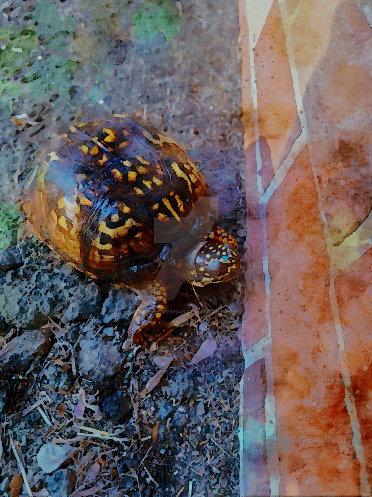 A small creature navigating the gap between a brick wall and pavement