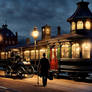 Old Victorian train station in the evening, petrol