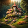 Beautiful fairytale house on a hill in a magical f