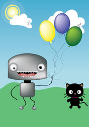 Happy Robot and Cat