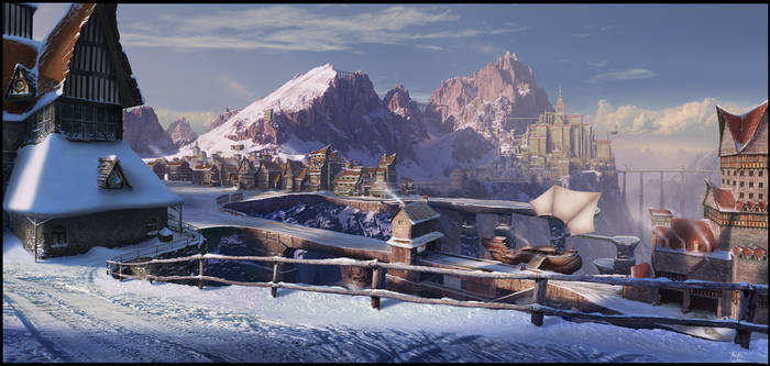 Bridge town matte painting