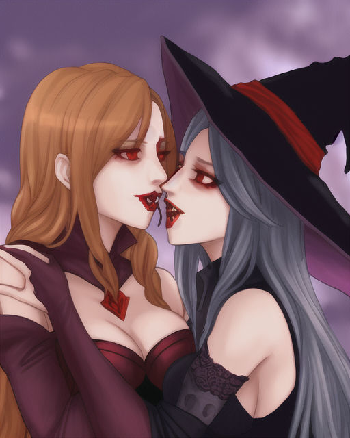 Female Witch And Female Vampire Kissing by pacattack92 on DeviantArt