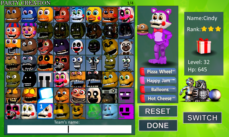 FNAF World Ultimate: Concept Art for the Party Creation screen