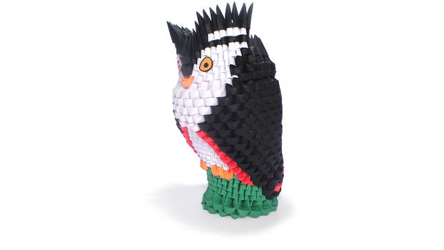 3D Origami Black Owl on a Perch