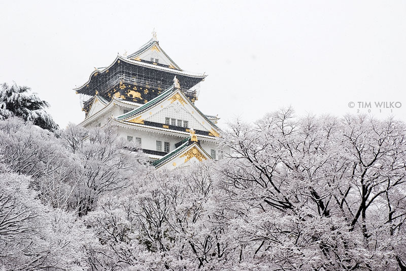 Osaka Castle in the snow