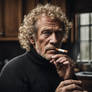 A portrait of a 60 year old man, with blond curly 