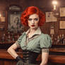 Retrogirl with red hair in a saloon