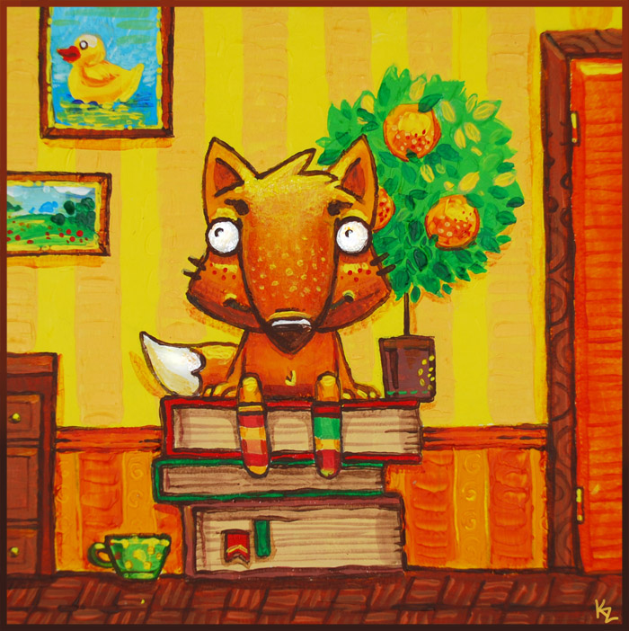 Orangefox with books