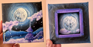 Blue,purple,black and white hue painting