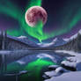 Northern lights lots of stars a and a beautiful m