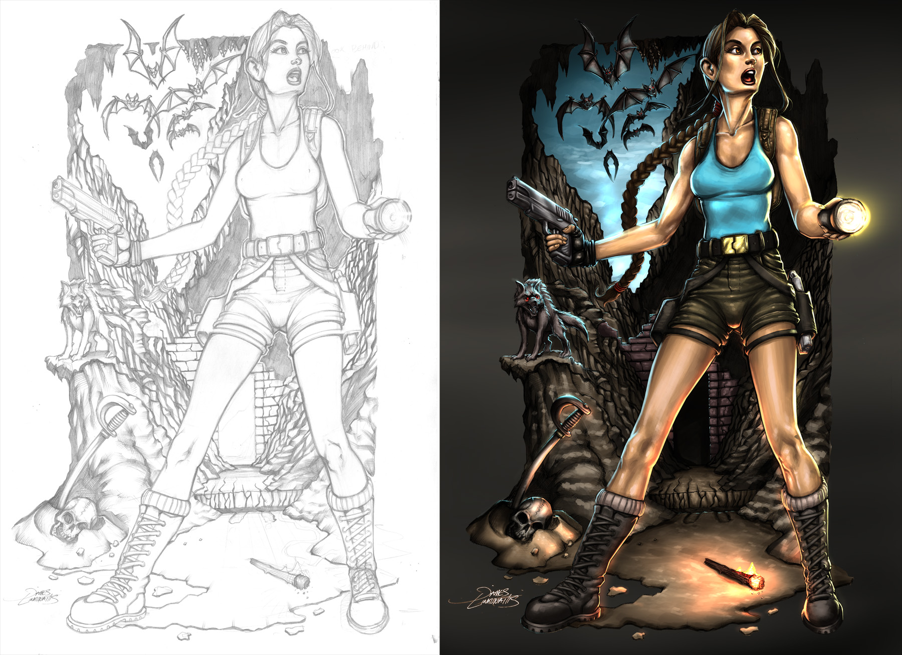 Lara Croft (Pencils + Finished Work)