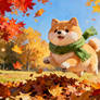Playful Dog in the Autumn Park