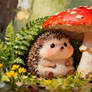 Shy Hedgehog Under the Mushroom