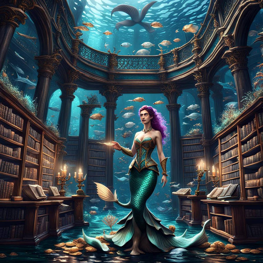 Mermaid librarian in undersea library. Ver. 2 by bashfulglowfly on ...