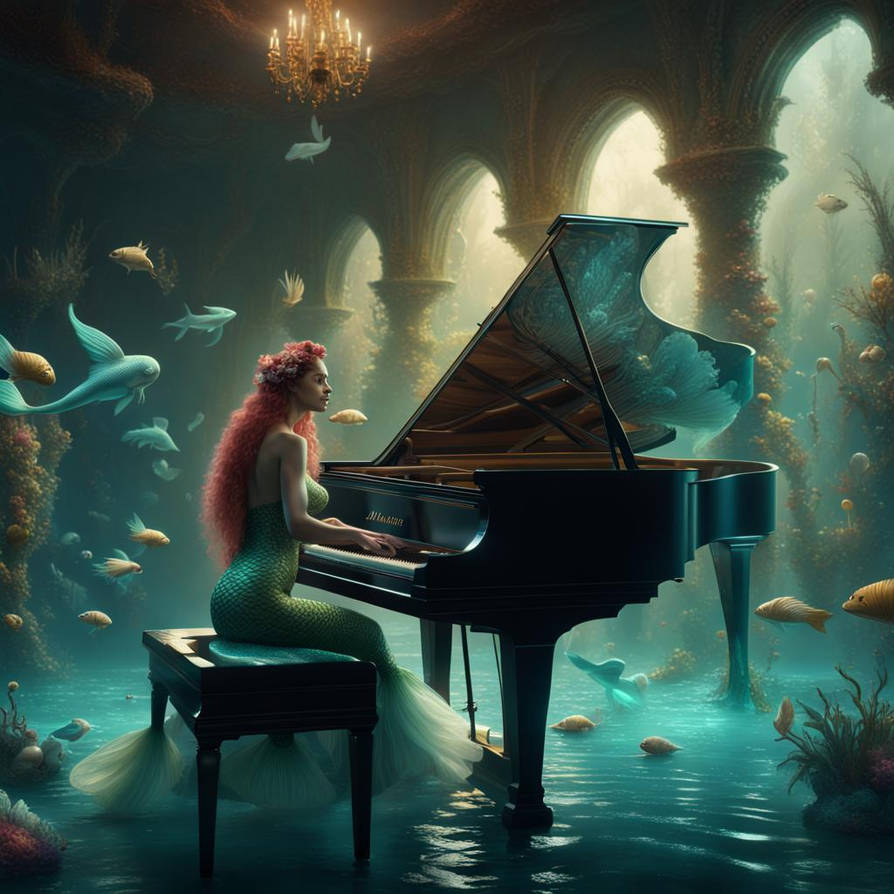 Mermaid Instrum Mermaid playing a grand piano concert underwater. by bashfulglowfly on ...