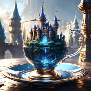 Glass teacup containing Fairy Tale Castle