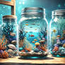 Mason Jar containing (ocean) (vibrant sea life)