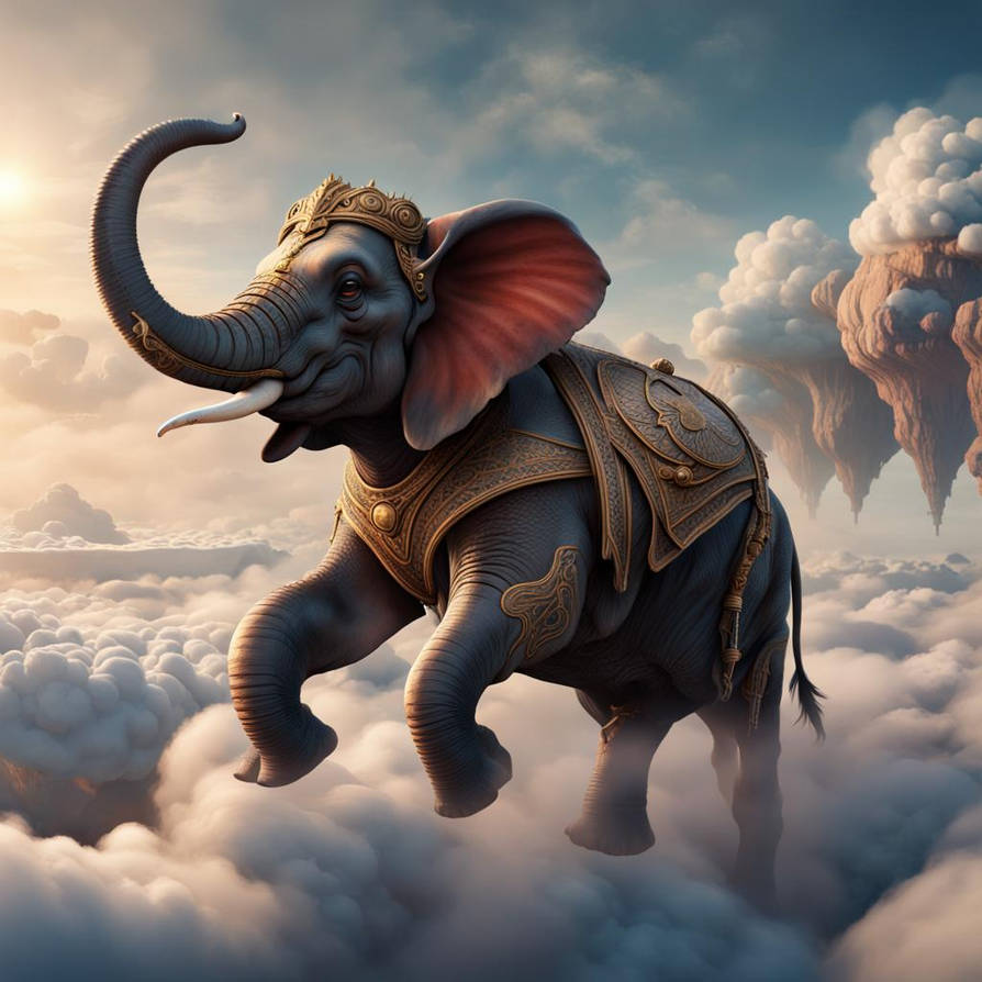 Flying elephant above the clouds by bashfulglowfly on DeviantArt