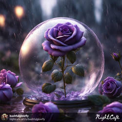 Rain glass sphere with purple roses