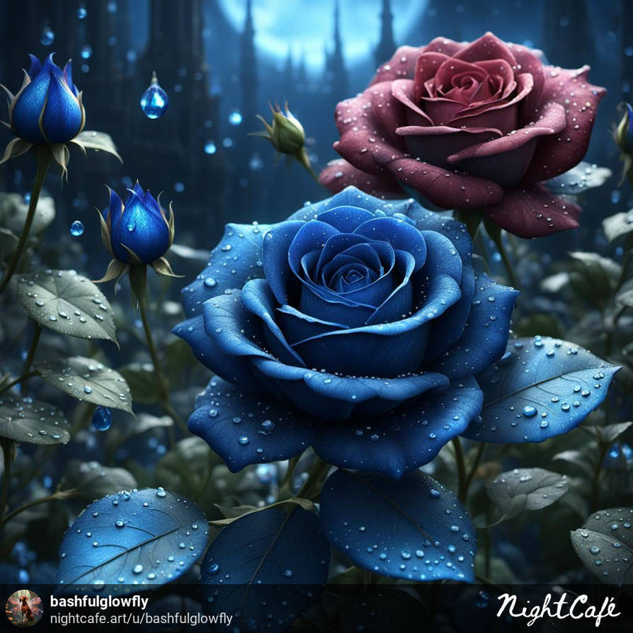 Blue velvet rose, glistening, dewdrops, enchanted by bashfulglowfly on ...