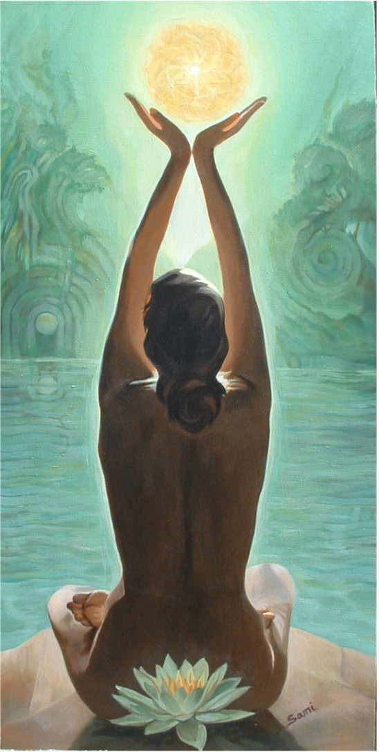 Йога исцеляет. Будда Лотос Намасте. Женская энергия. Медитативная живопись. Картина девушка медитирует.