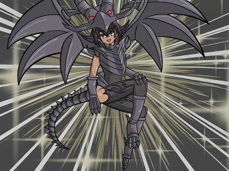 Aki is dressed up as The Red Eyes Black Dragon!