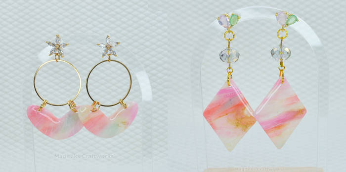 Polymer Clay Pink and Gold Earrings