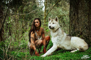 Pocahontas and her wolf at attention. by desomerphotography