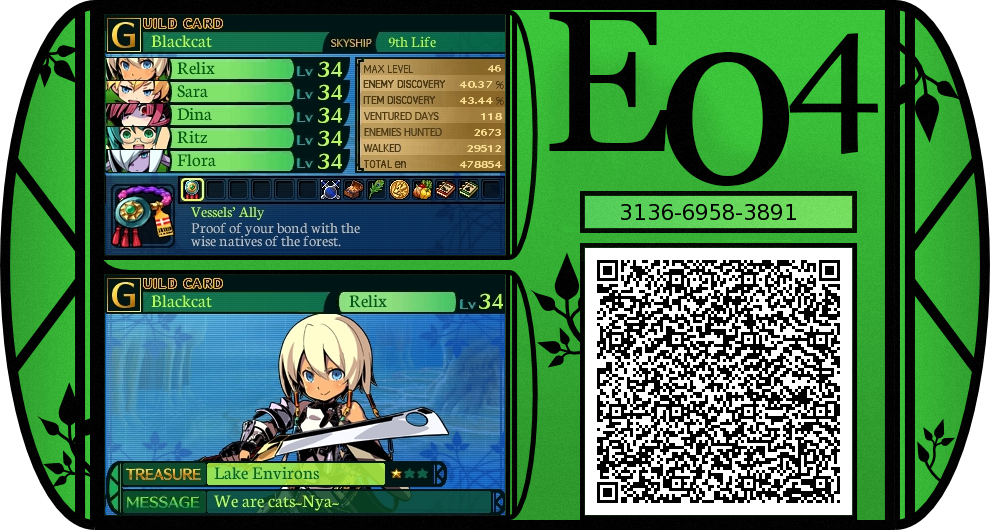 Etrian Odyssey 4 Guild Card + QR