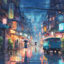 rainy japanese city