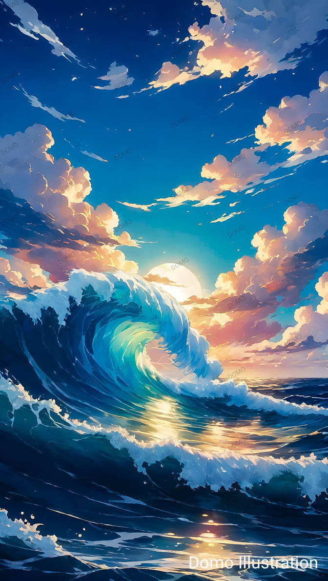 Deviantart Ocean Background Sunset and Ocean waves by DomoIllustration on DeviantArt