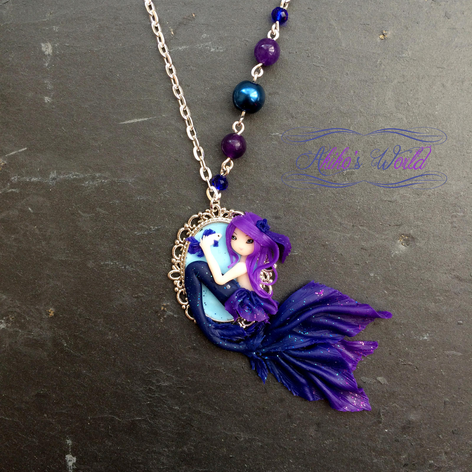 Purple and blue mermaid cameo